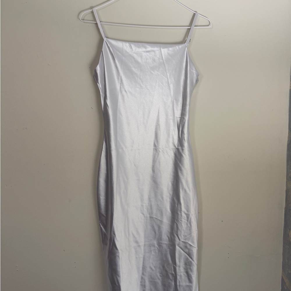 Silver Spaghetti Strap Slip Dress for Cocktail